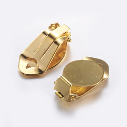 Golden Brass Clip-on Earring Settings, with Round Flat Pad, Golden, Tray: 14x11mm, 21x11x7mm