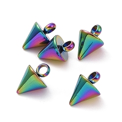 Rainbow Color 304 Stainless Steel Pendants, Spike/Cone Charm, Rainbow Color, 8.5x6mm, Hole: 2mm