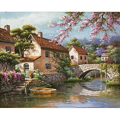 Colorful River & House Scenery DIY Diamond Painting Kit, Including Resin Rhinestones Bag, Diamond Sticky Pen, Tray Plate and Glue Clay, Colorful, 300x400mm