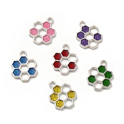 Mixed Color Alloy Enamel Pendants, Honeycomb Charm, Platinum, Mixed Color, 19x15x1.5mm, Hole: 2mm