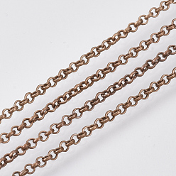 Red Copper Iron Rolo Chains, Belcher Chain, with Spool, Soldered, Lead Free & Nickel Free, Red Copper, 2x0.5mm, about 295.27 Feet(90m)/roll
