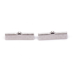 Stainless Steel Color 304 Stainless Steel Ribbon Crimp Ends, Stainless Steel Color, 7x25x5.5mm, Hole: 1.4x0.5mm