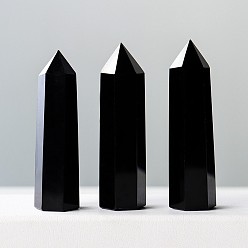 Obsidienne Barre de prisme pointue en obsidienne noire naturelle décoration d'affichage à la maison, baguettes de pierre de guérison, pour les décos de thérapie de méditation reiki chakra, facettes balle, 60~70x16~20mm