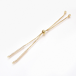 Doré  Bracelet en laiton ajustable micro pavé de zircone cubique, fabrication de bracelets coulissants, or, 240~250mm, 1mm, Trou: 1.5mm