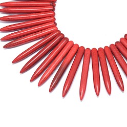 Rouge Perles synthetiques turquoise synthetique, forme croc, rouge, 20~49x4.5~5mm, Trou: 1.2mm, Environ 99 pcs/chapelet, 16.9~17.7 pouce (43~45 cm)