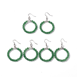 Aventurine Verte Boucles d'oreilles rondes en perles d'aventurine verte naturelle, bijoux en laiton pour femmes, platine, sans cadmium et sans plomb, 54mm, pin: 0.6 mm