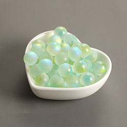 Light Green Czech Glass Beads, No Hole, with Glitter Powder, Round, Pale Green, 10mm