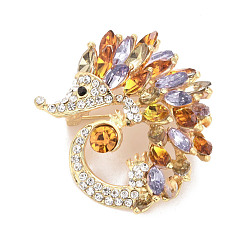 Topaz Rhinestone Hedgehog Badge, Animal Alloy Lapel Pin for Backpack Clothes, Golden, Topaz, 44x40x12mm, Pin: 0.7mm
