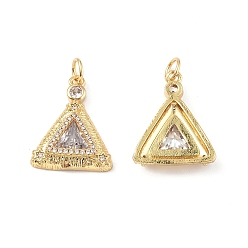 Real 18K Gold Plated Brass Micro Pave Clear Cubic Zirconia Pendants, with Glass and Jump Ring, Triangle Charm, Real 18K Gold Plated, 19x15x4mm, Hole: 3.4mm