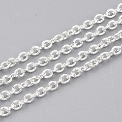 Silver 304 Stainless Steel Cable Chains, Unwelded, with Spool, Oval, Silver Color Plated, 4x3x0.8mm, about 65.61 Feet(20m)/roll