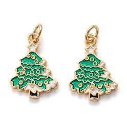 Green Real 18K Gold Plated Brass Enamel Pendants, with Jump Ring, for Christmas, Christmas Tree, Green, 18x12x1.5mm, Hole: 3.4mm