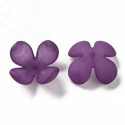 Dark Orchid Frosted Acrylic Bead Caps, 4-Petal, Flower, Dark Orchid, 27x27x11mm, Hole: 1.8mm, about 276pcs/500g