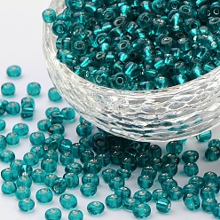 Vert De Mer Clair 6/0 perles de rocaille de verre, trou rond argenté, ronde, vert de mer clair, 4mm, Trou: 1.5mm, environ 6639 pcs / livre