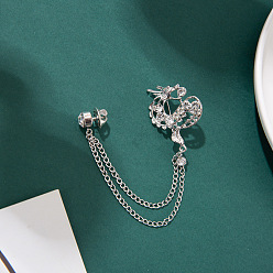 Platino Broche con cadena colgante de diamantes de imitación de aleación de dragón, broche colgante con borla, Platino, 125x54x48 mm