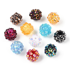 Mixed Color AB-Color Resin Rhinestone Beads, with Acrylic Round Beads Inside, for Bubblegum Jewelry, Mixed Color, 16x14mm, Hole: 2~2.5mm