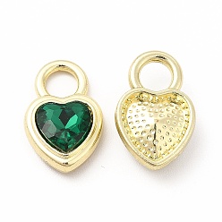 Verde Oscuro Aleación de chapado en rack con colgantes de vidrio, la luz de oro, encantos del corazón, sin cadmio y níque y plomo, verde oscuro, 18.5x12x5.5 mm, agujero: 4.5 mm