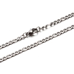Stainless Steel Color 304 Stainless Steel Figaro Chain Necklaces, with Lobster Claw Clasps, Faceted, Stainless Steel Color, 23.6 inch(59.9cm)