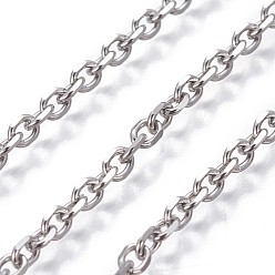 Stainless Steel Color 304 Stainless Steel Cable Chains, Diamond Cut Chains, Unwelded, Stainless Steel Color, 4x3x0.8mm