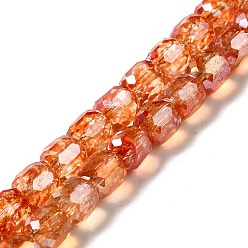 Sandy Brown Electroplate Transparent Glass Beads Strand, AB Color Plated, Faceted, Column, Sandy Brown, 8.5x8mm, Hole: 1.2mm, about 59~60pcs/strand, 19.29~19.69 inch(49~50cm)