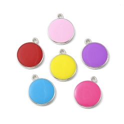 Mixed Color CCB Plastic Enamel Pendants, Platinum, Flat Round Charms, Mixed Color, 24.5x20x3mm, Hole: 2mm