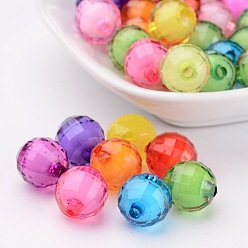 Mixed Color Transparent Acrylic Beads, Bead in Bead, Faceted, Round, Mixed Color, 10mm, Hole: 2mm, about 1040pcs/500g