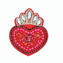 Rouge Accessoires de costume en strass, perles, cœur, paillettes, pour Saint Valentin, rouge, 86x71mm