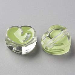 Yellow Green Transparent Enamel Acrylic Beads, Heart, Yellow Green, 20x21.5x9mm, Hole: 3.5mm