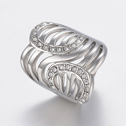 Color de Acero Inoxidable 304 anillos rhinestone de acero inoxidable, anillos de banda ancha, hueco, color acero inoxidable, tamaño de 6~9, 16~19 mm