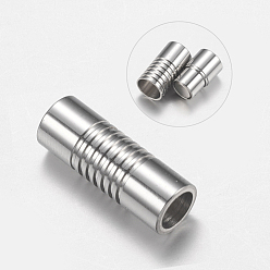 Stainless Steel Color 304 Stainless Steel Magnetic Clasps with Glue-in Ends, Column, Stainless Steel Color, 19x7mm, Hole: 5mm