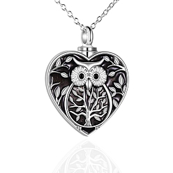 Platine Alliage coeur avec hibou urne cendres pendentif collier avec émail, bijoux commémoratifs pour hommes femmes, platine, 17.72 pouce (45 cm)