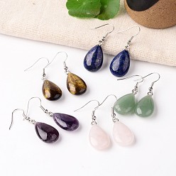 Mixed Stone Natural & Synthetic Mixed Stone Teardrop Dangle Earrings, with Platinum Plated Brass Findings, 41mm, Pin: 0.7mm