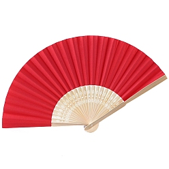 Roja Bambú con abanico plegable de papel en blanco., ventilador de bambú de bricolaje, para la decoración del baile de la boda del partido, rojo, 210 mm