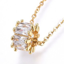 Golden 304 Stainless Steel Pendant Necklaces, with Cubic Zirconia, Golden, 17.71 inch(45cm), Pendant: 11x6.5mm