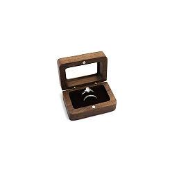 Coffee Magnetic Wooden Ring Storage Boxes, with Clear Window & Velvet Inside, Rectangle, Coffee, 6.5x4.5x3cm