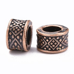 Red Copper Tibetan Style Alloy European Beads, Large Hole Beads, Lead Free & Cadmium Free, Column, Red Copper, 8x5mm, Hole: 4.5mm