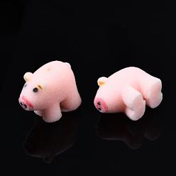 Pink Perlas de plástico flocky, medio-perforado, cerdo, rosa, 19x19.5x10.5 mm, medio agujero: 1.2 mm