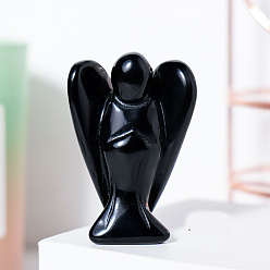 Obsidienne Décorations d'affichage de figurines d'ange en obsidienne naturelle, ornements en pierre d'énergie reiki, 50x35mm