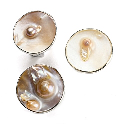 Ronde Coquille d'eau douce avec bagues réglables en perles pour filles et femmes, anneaux en laiton platine, ronde, 4mm, diamètre intérieur: 18 mm, rond : diamètre mm.
