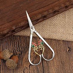 Stainless Steel Color Stainless Steel Craft Scissors, with Rhinestone, Embroidery Scissors, Tea Art Scissors, Stainless Steel Color, 100x55mm