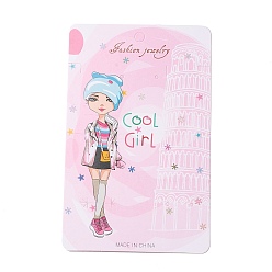 Pearl Pink Paper Jewelry Display Cards for Necklace, Earring, Hair Clip, Rectangle with Girl Pattern, Pearl Pink, 14.2x9x0.04cm, Hole: 1.5~8mm