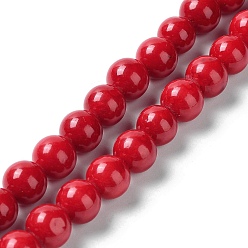 Rouge Perles fossiles, teint, ronde, rouge, 8mm, Trou: 0.8mm, Environ 50 pcs/chapelet, 16 pouce