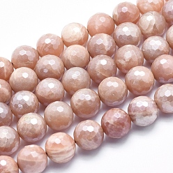Sunstone Electroplate Natural Sunstone Beads Strands, Faceted, Round, 12mm, Hole: 1mm, about 32pcs/strand, 15.7 inch
