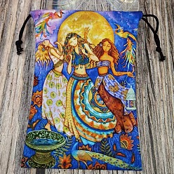 Human Printed Velvet Tarot Card Storage Drawstring Pouches, Rectangle, for Witchcraft Articles Storage, Human, 18x13.5cm