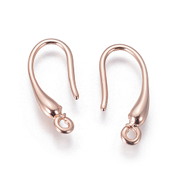 Rose Gold Brass Earring Hooks, with Horizontal Loop, Rose Gold, 18x2.5mm, 20 Gauge, Pin: 0.8mm, Hole: 1.4mm