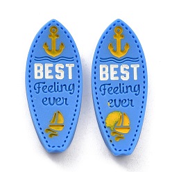 Dodger Blue Opaque Resin Cabochons, Ocean Theme, Surfboard with Anchor & Sailboat & Word BEST Feeling ever, Dodger Blue, 35x13.8x5mm
