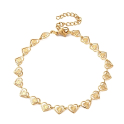 Heart 304 Stainless Steel Chain Bracelet for Women, Golden, Heart, 7-3/8 inch(18.8cm), Link: 10x6mm