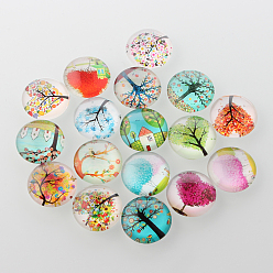Mixed Color PandaHall Elite Tree of Life Printed Half Round/Dome Glass Cabochons, Mixed Color, 12x4mm