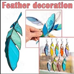 Deep Sky Blue Feather Stained Acrylic Window Planel, for Suncatchers Window Home Hanging Ornaments, Deep Sky Blue, 170x45mm