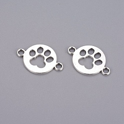 Antique Silver Tibetan Style Flat Round with Dog  Paw Print Alloy Links connectors, Cadmium Free & Lead Free, Antique Silver, 17x24.5x1.5mm, Hole: 2.5mm, about 689pcs/1000g
