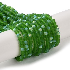 Зеленый Стеклянные бусины, имитация нефрита , с половинным покрытием ab цвета, граненые, матовые, рондель, зелёные, 3x2 мм, отверстие : 0.7 мм, около 155 шт / нитка, 15.75'' (40 см)